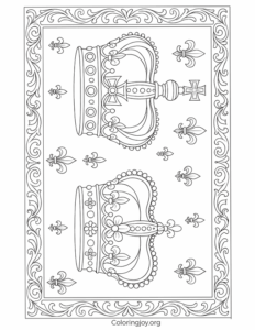 Royal Crowns Coloring Page with Pearls and Floral Designs