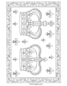 Royal Crowns Coloring Page with Pearls and Floral Designs