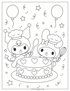 Sanrio Bake-Off Scene with Kuromi and My Melody Easy Outline for Kids
