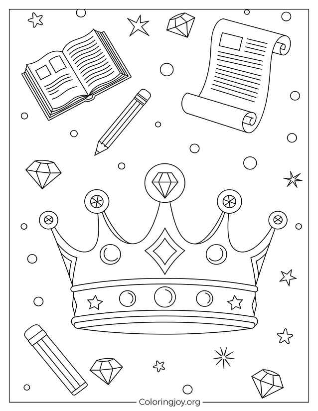 Simple Royal Crown Drawing for Students to Color
