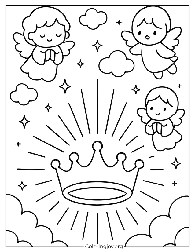 Ángeles en el cielo: Una corona celestial para colorear