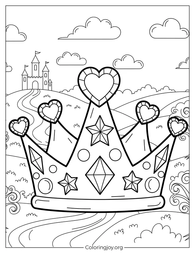 Página para colorear de la corona de la reina mágica para niñas