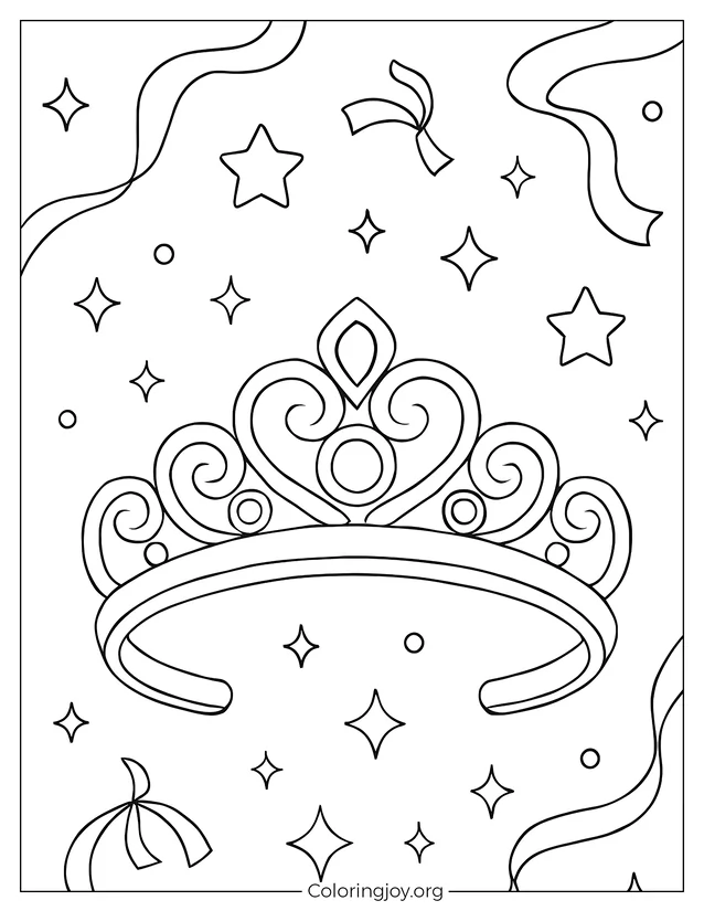Hoja para colorear de diadema de princesa elegante