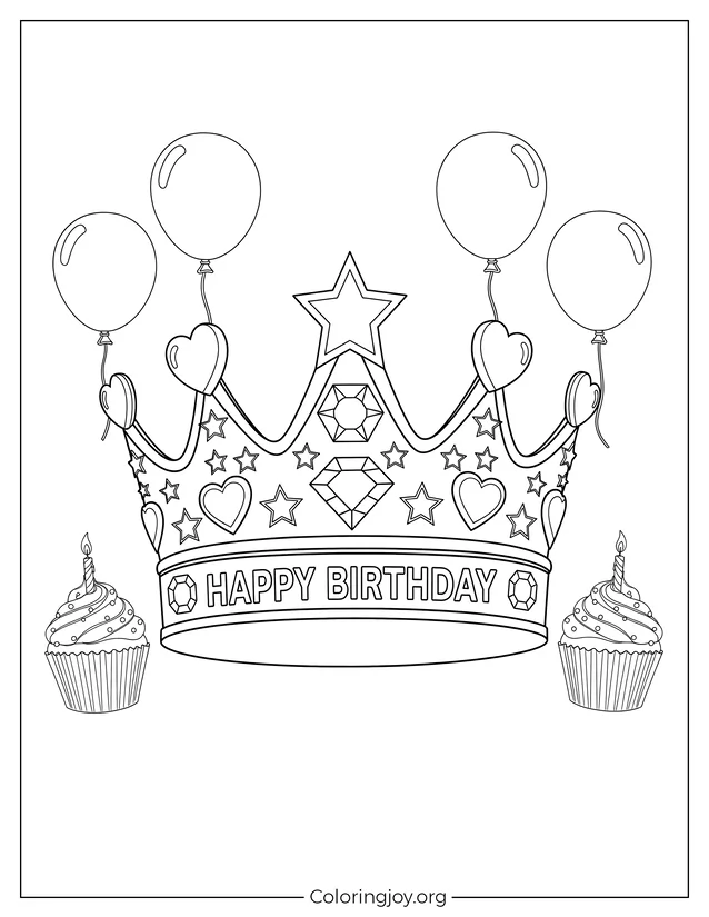 Hoja para colorear de corona de cumpleaños solo para niños