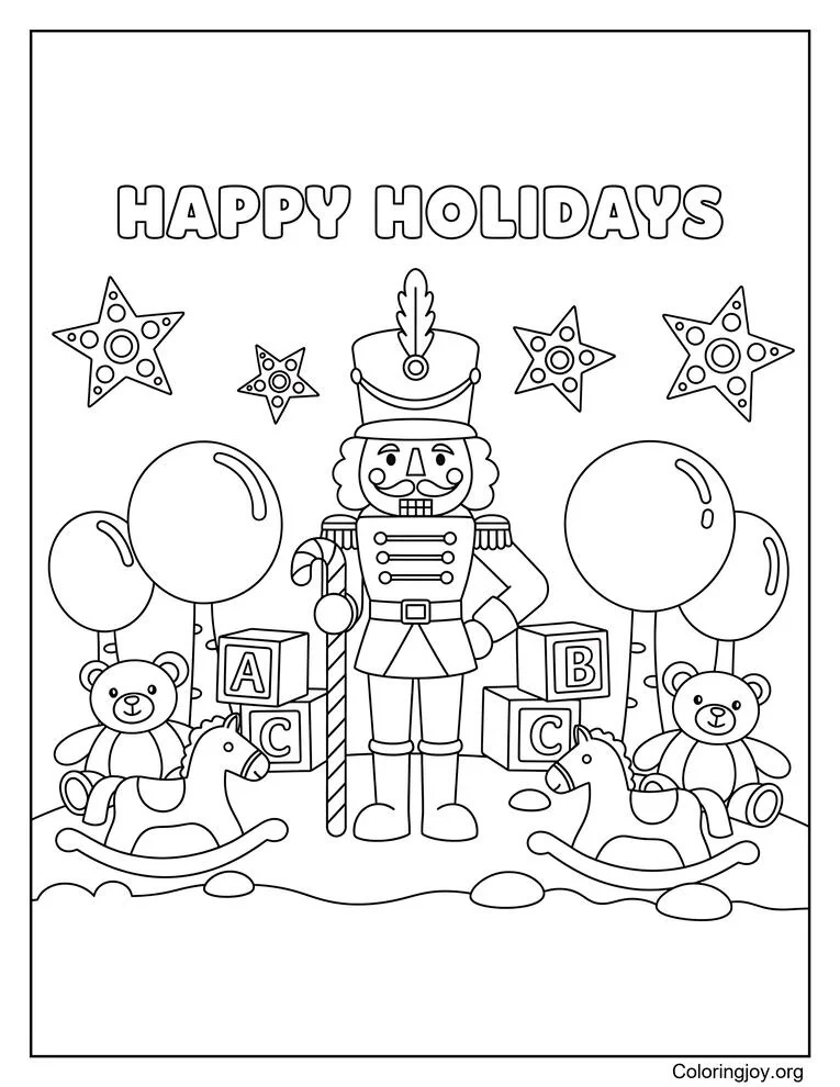 Holiday Nutcracker Coloring Page in Toyland Setting