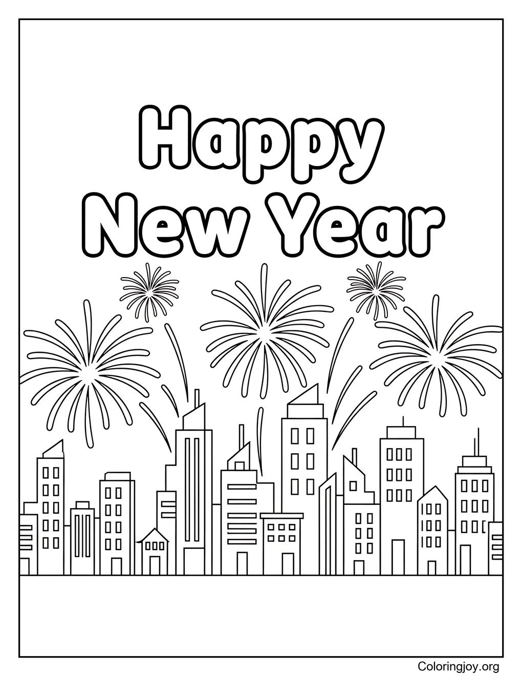 New Year fireworks celebration color page