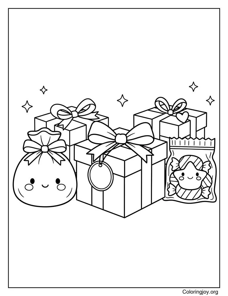 Simple Holiday Party Favor Gifts Coloring Page