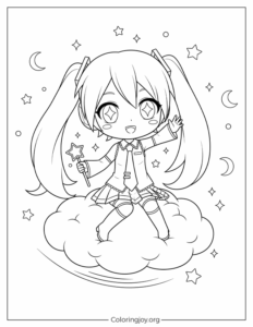 Chibi Miku on a Magic Cloud