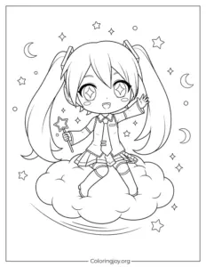 Chibi Miku on a Magic Cloud