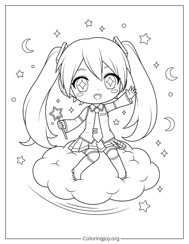Chibi Miku on a Magic Cloud
