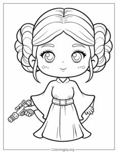 Chibi Princess Leia coloring page for kids