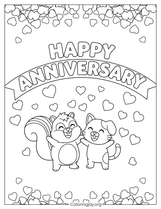 Cute Anniversary Characters Coloring Page