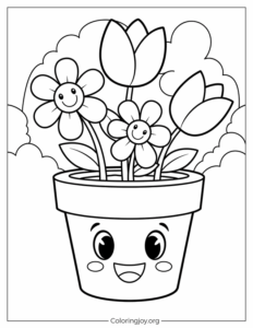 Cute Flower Pot with Happy Flowers