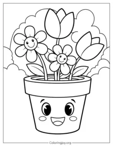 Cute Flower Pot with Happy Flowers