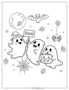 Cute Ghost Trio Halloween Coloring sheet