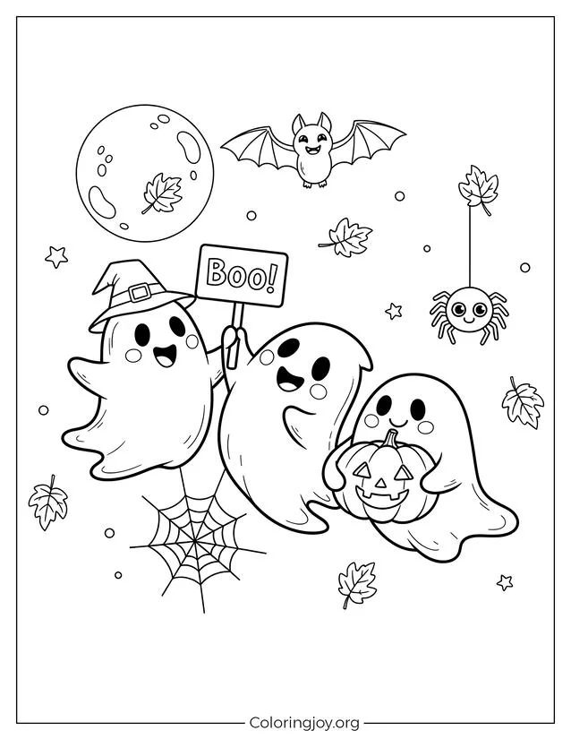 Cute Ghost Trio Halloween Coloring sheet