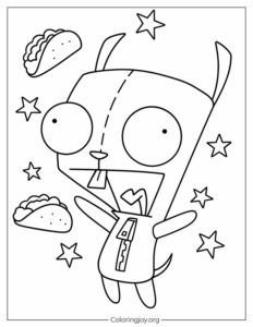 Cute Gir With Stars and Tacos To Color