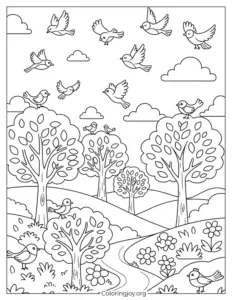 Easy Nature Scene Coloring Sheet for Kids