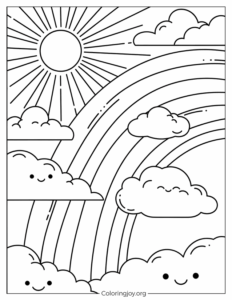 Easy Smiling Sun with Rainbow to color