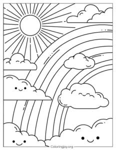 Easy Smiling Sun with Rainbow to color