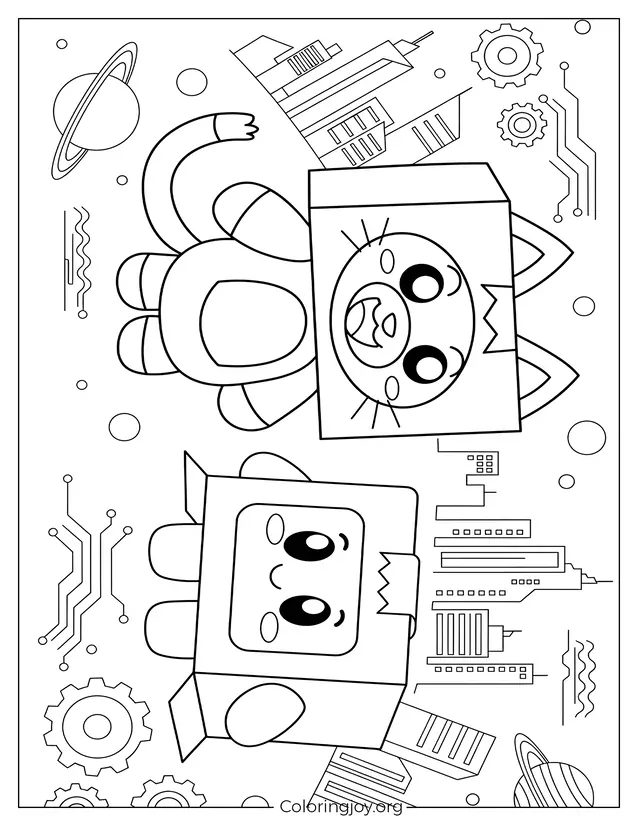 Futuristic Foxy and Boxy Coloring Sheet