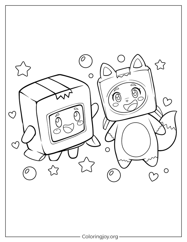 Foxy and Boxy LankyBox Coloring Page
