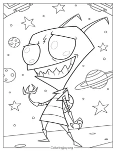 Fun Invader Zim Stars and Spaceship Coloring Page