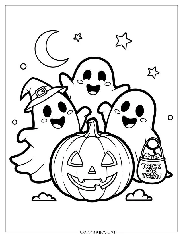 Ghost Trio with Pumpkin