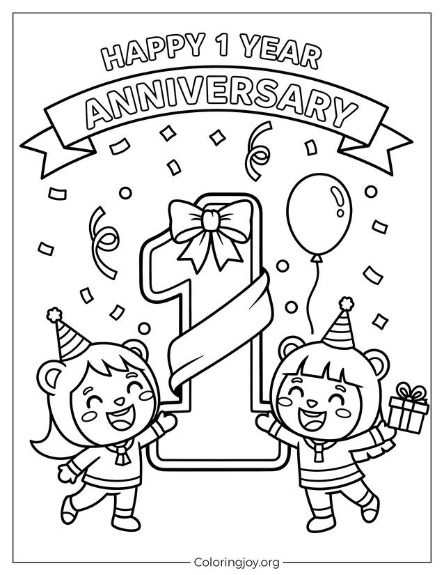 Happy 1 Year Anniversary Coloring Page