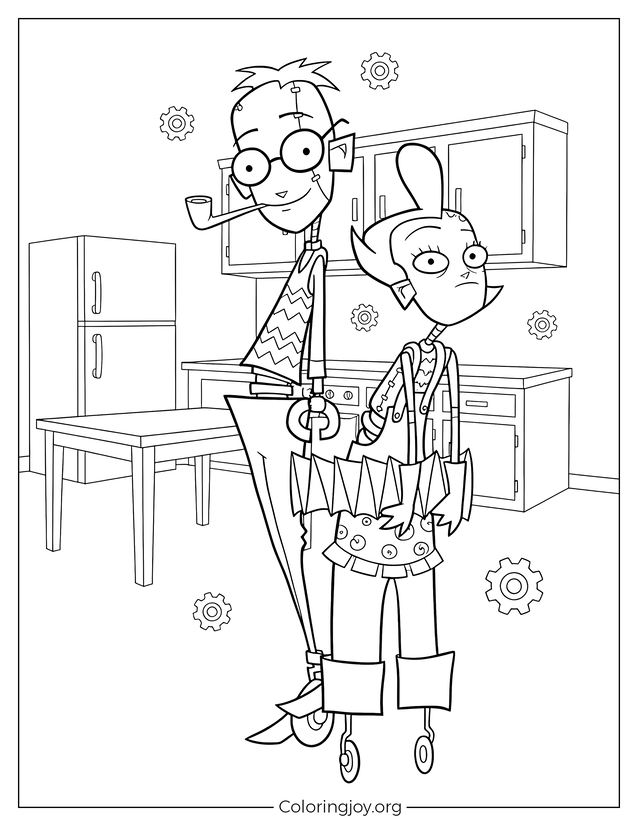 Invader Zim Suburban Roboparents Coloring In