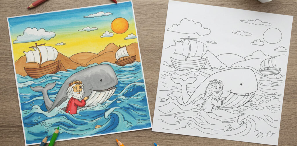 Jonah And Whale Coloring Pages (Free PDFs Printable)