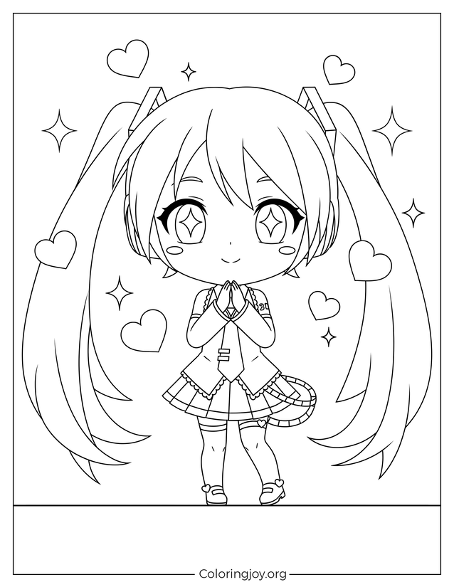 Sparkles and hearts surround Miku as she poses elegantly in her layered dress, capturing pure fairytale magic.