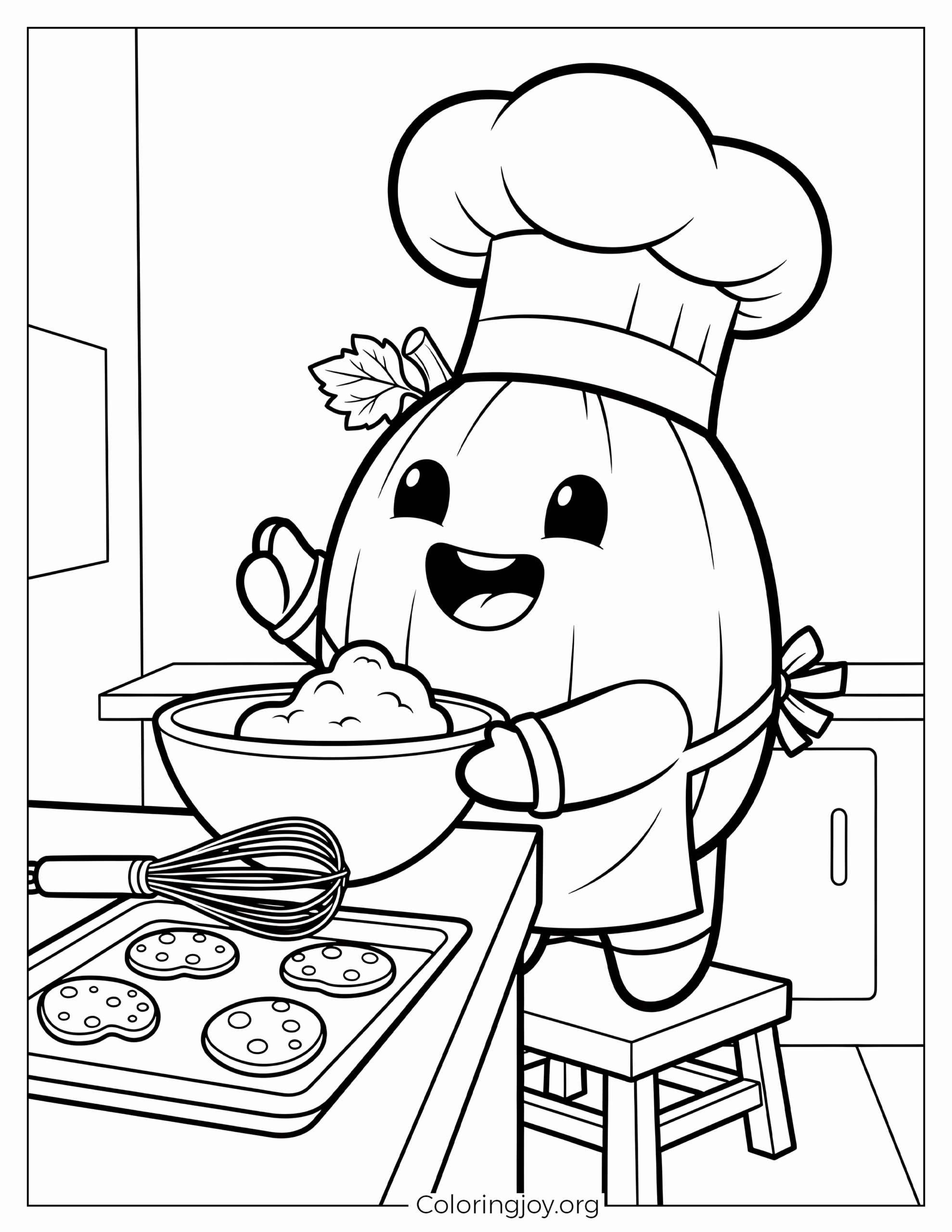 Pumpkin Chef Baking Cookies