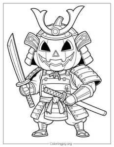 Pumpkin Mask Samurai Coloring Sheet