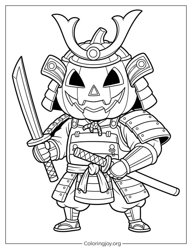 Pumpkin Mask Samurai Coloring Sheet