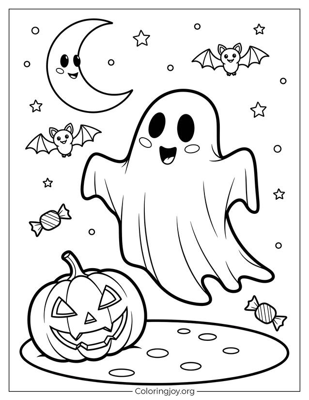 Silly Smiling Ghost Halloween Coloring Page
