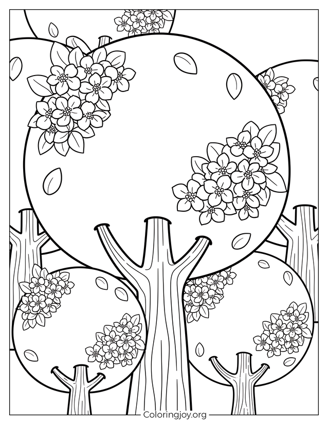 Simple Spring Trees Coloring Sheet