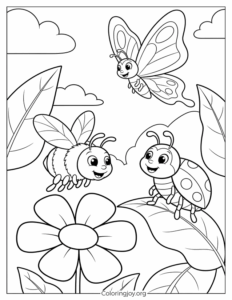 Smiling Bee and Ladybug in the Garden