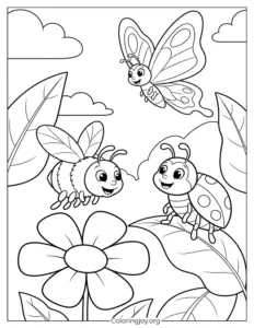 Smiling Bee and Ladybug in the Garden
