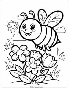 Smiling Bee and Spring Flowers