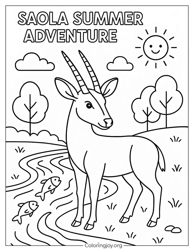 Summer Forest Saola Coloring In