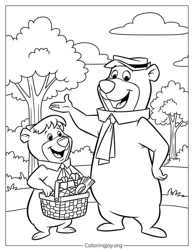 Yogi Bear and Boo Boo Coloring Page