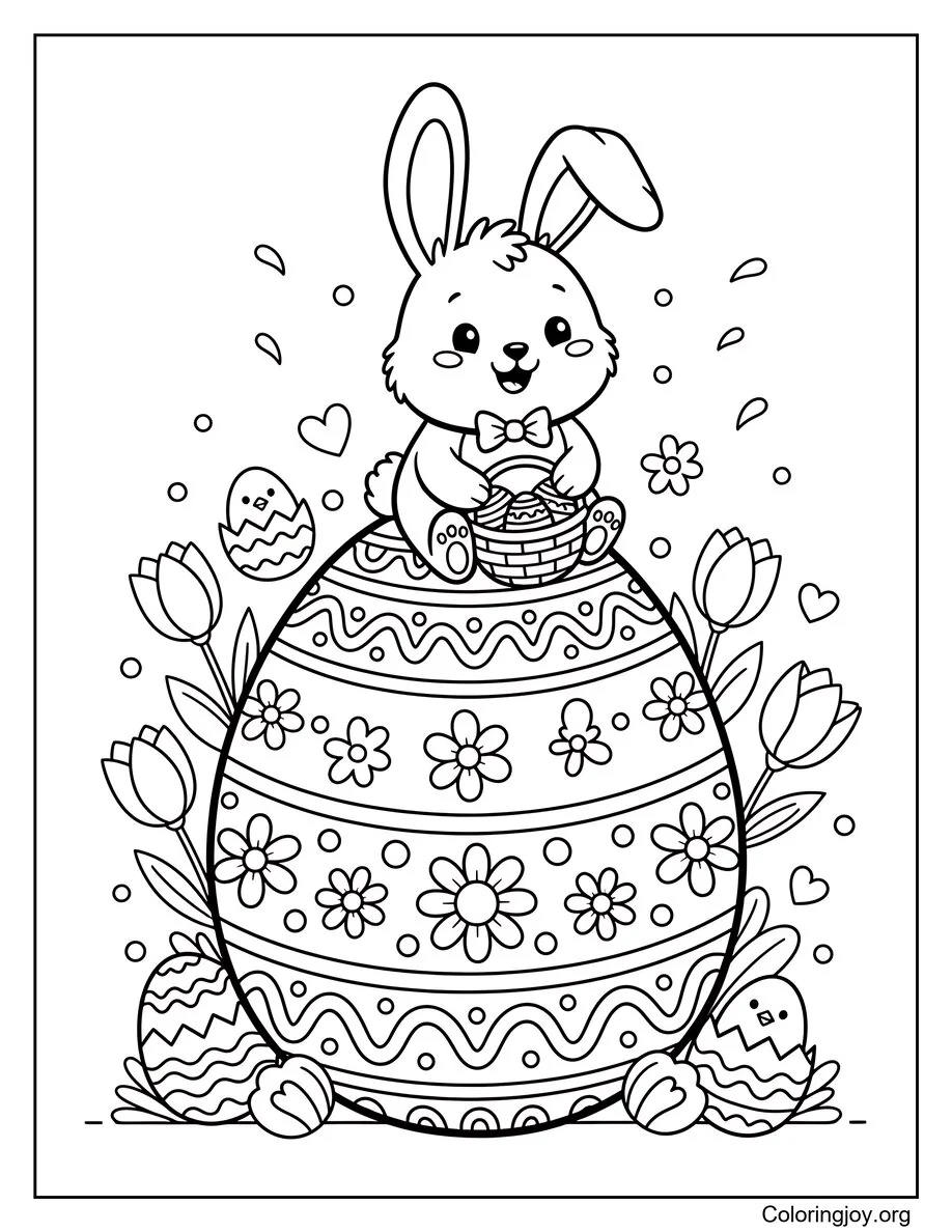 Cute Easter Egg And Bunny Coloring Page