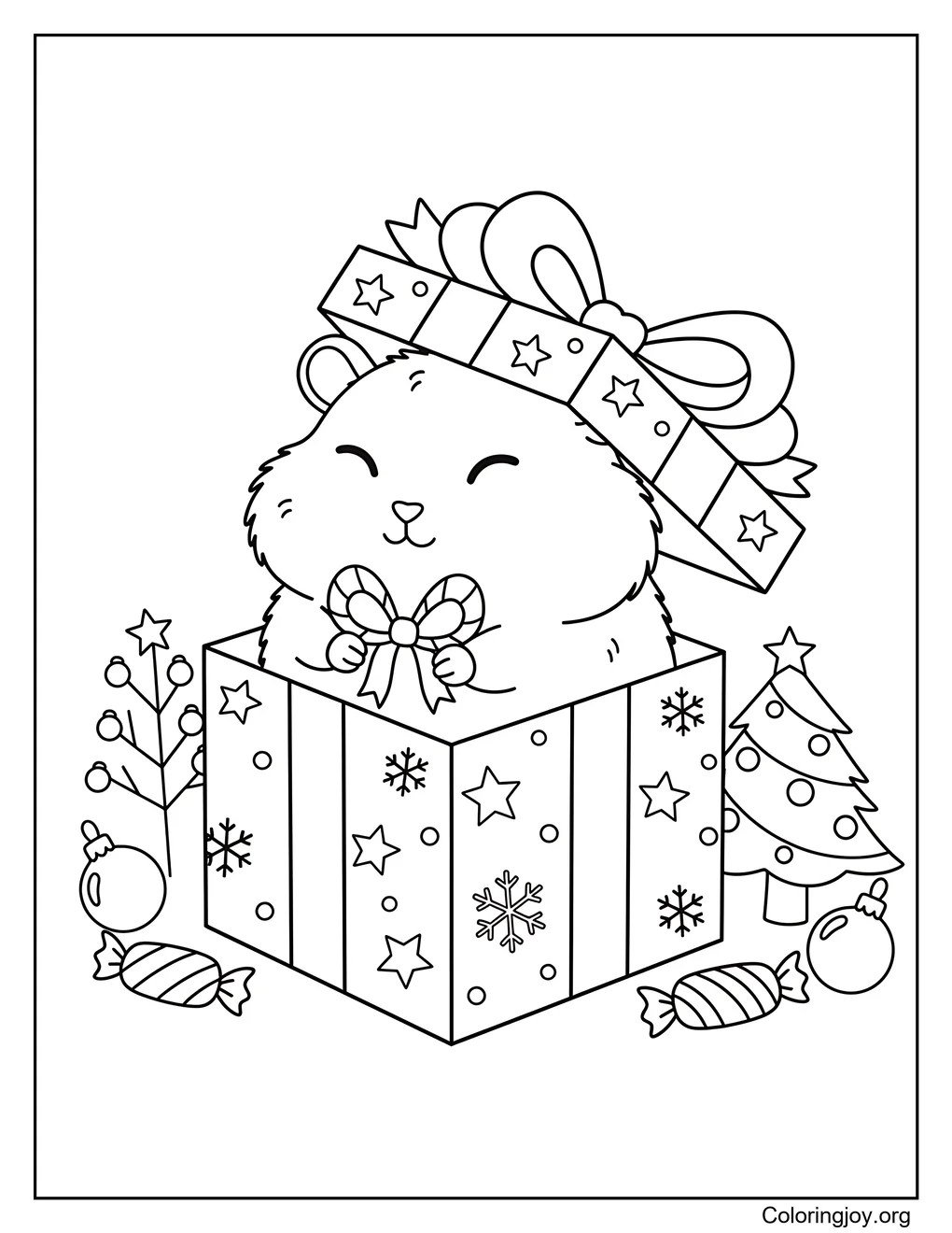 Hamster Inside Christmas Present Coloring Page