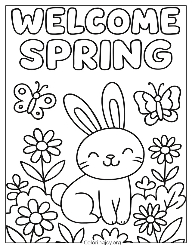 easy to color Spring Flowers and Bunny