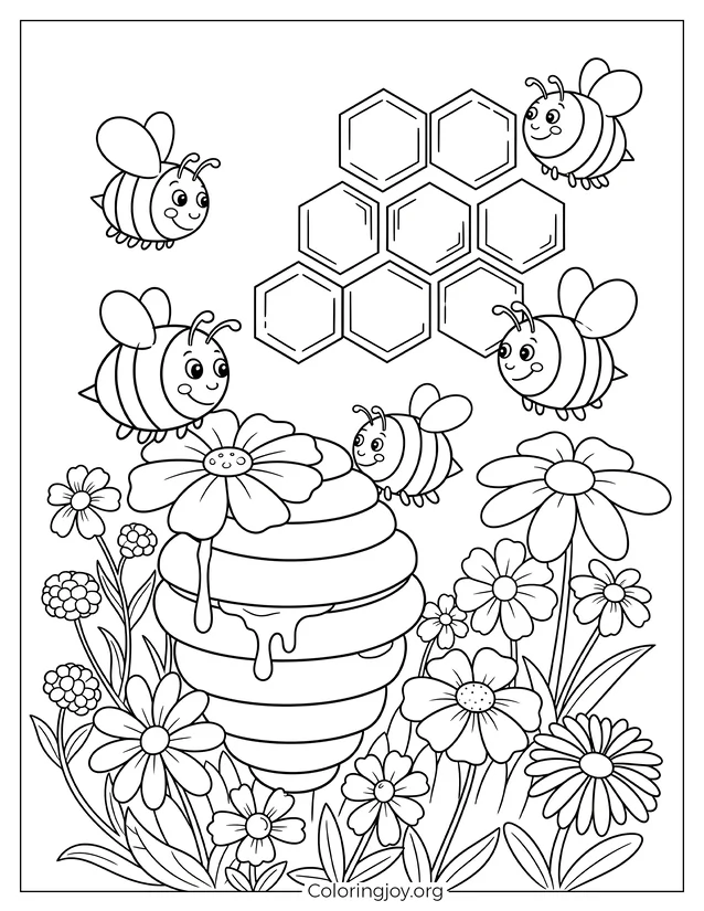 Abejas y flores felices