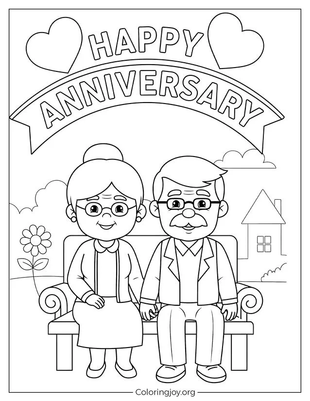 Hoja para colorear de celebración de aniversario para abuelos