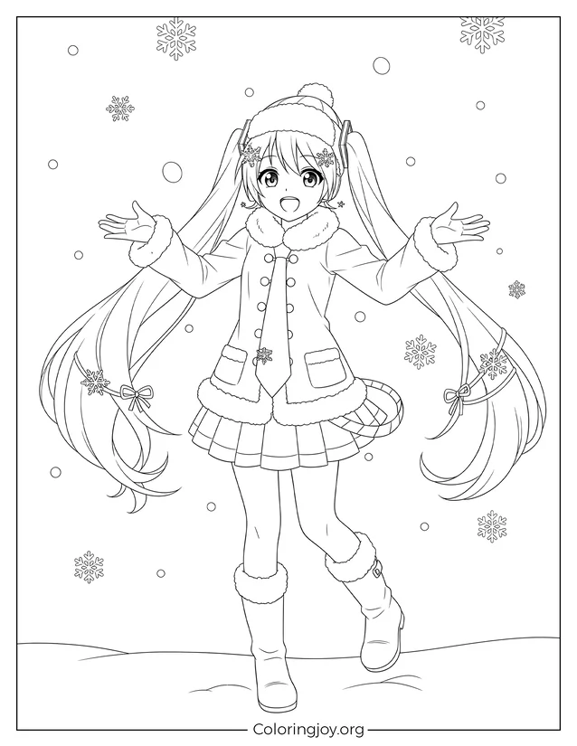 Página para colorear de Miku en invierno