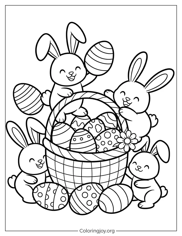 Conejitos felices con canasta de Pascua