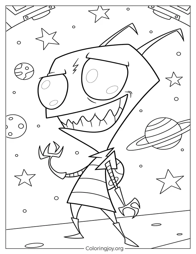 Divertida página para colorear Invader Zim Estrellas y naves espaciales